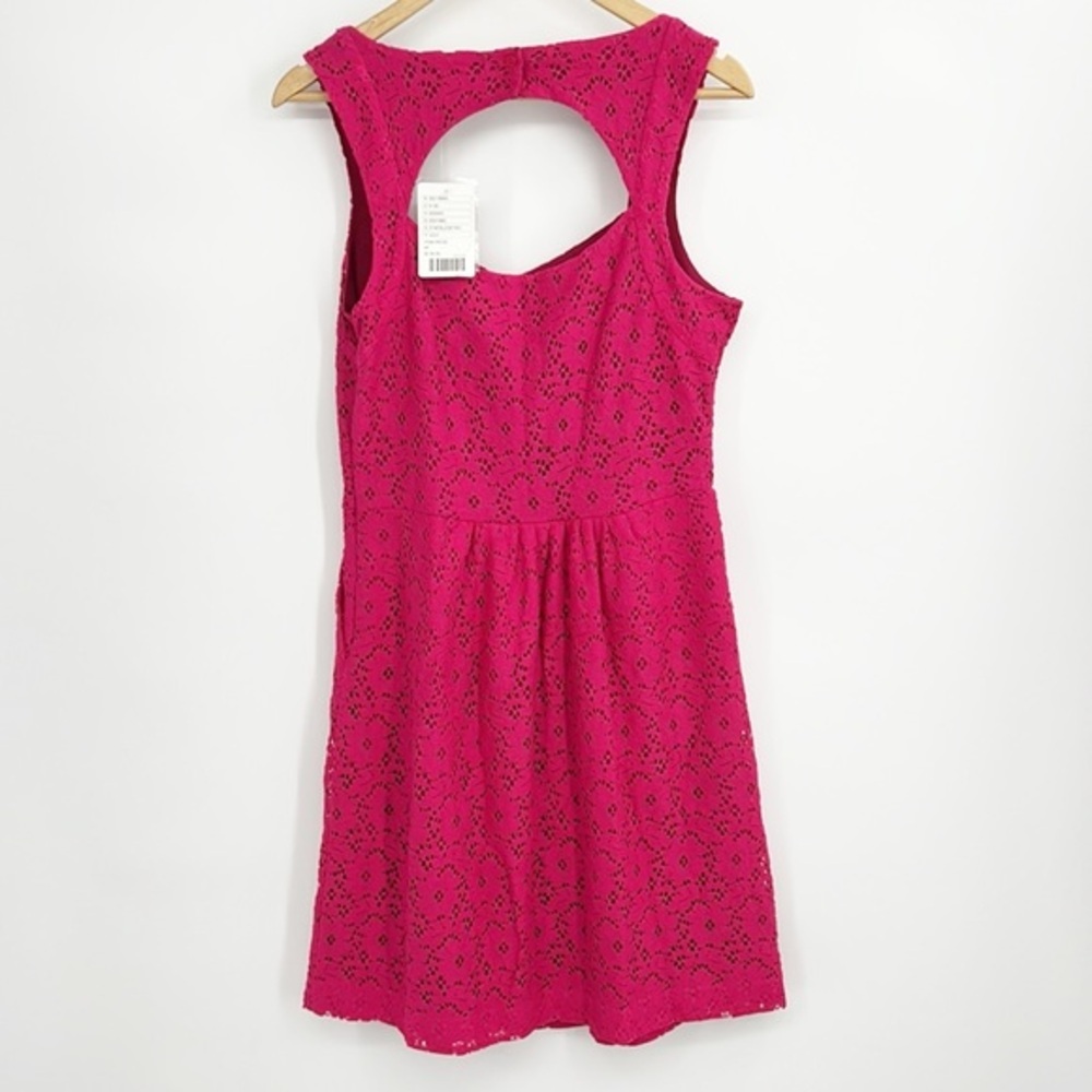 Anthropologie Deletta Silverfield Pink Sweetheart Lace Cutout Dress Size Medium - Picture 2 of 13
